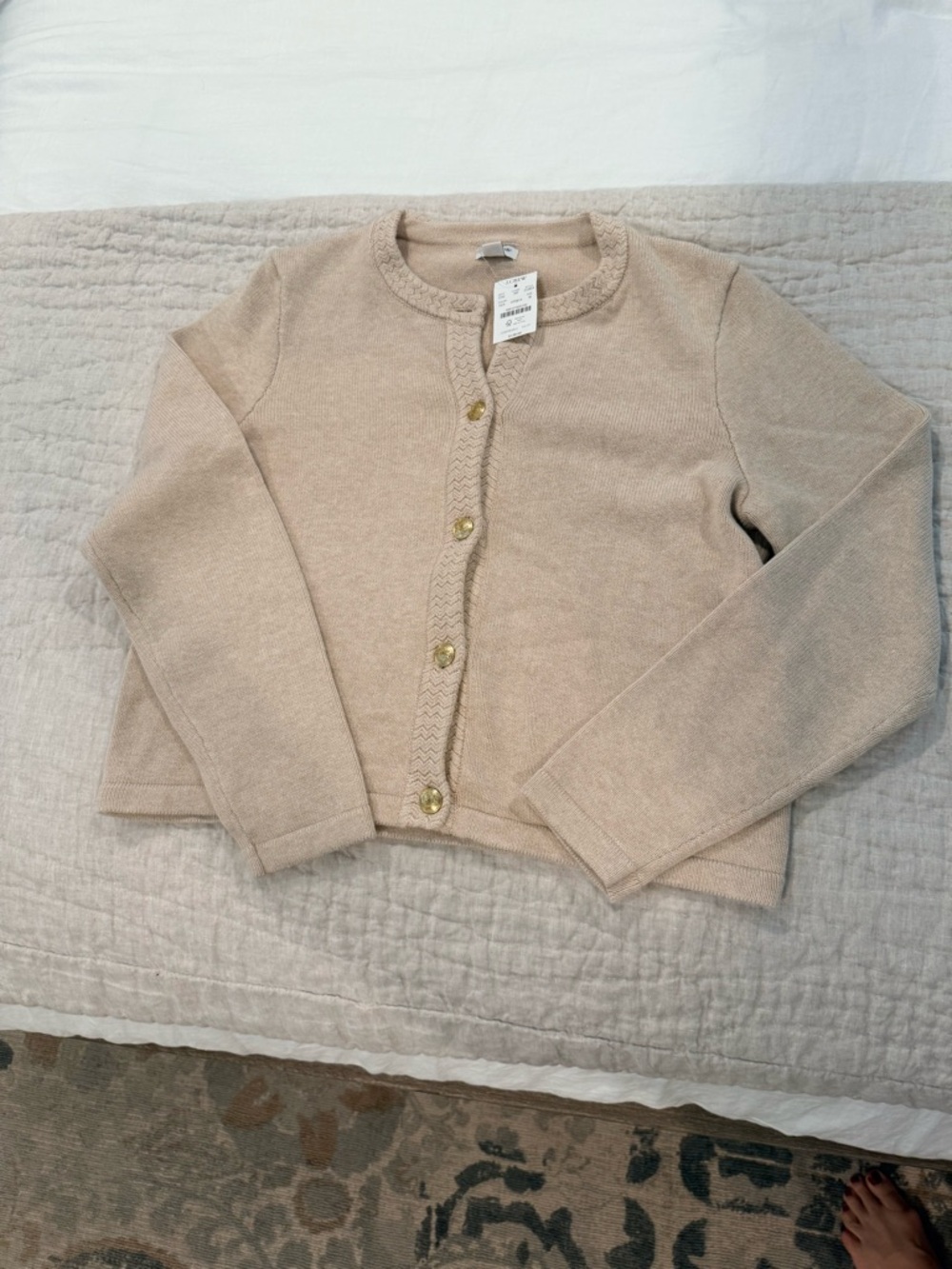 J. Crew Beige Braided-Trim Cardigan with Gold Buttons